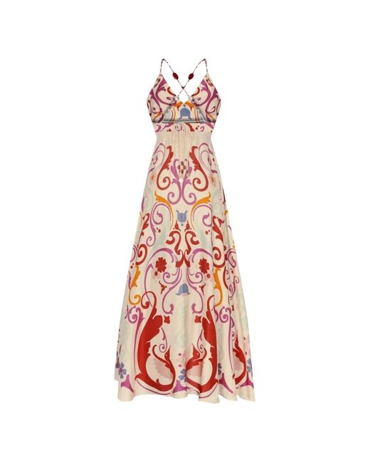 Carolina K White Star Bead-Embellished Fileteado-Print Maxi Dress