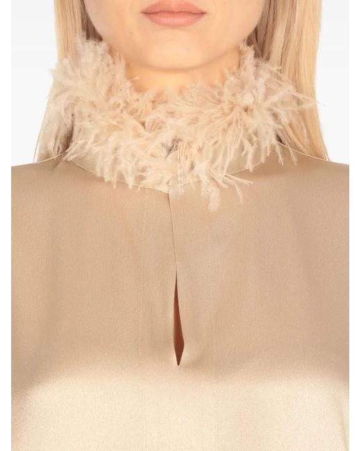 Antonelli Natural Feather-Trimmed V-Neck Top