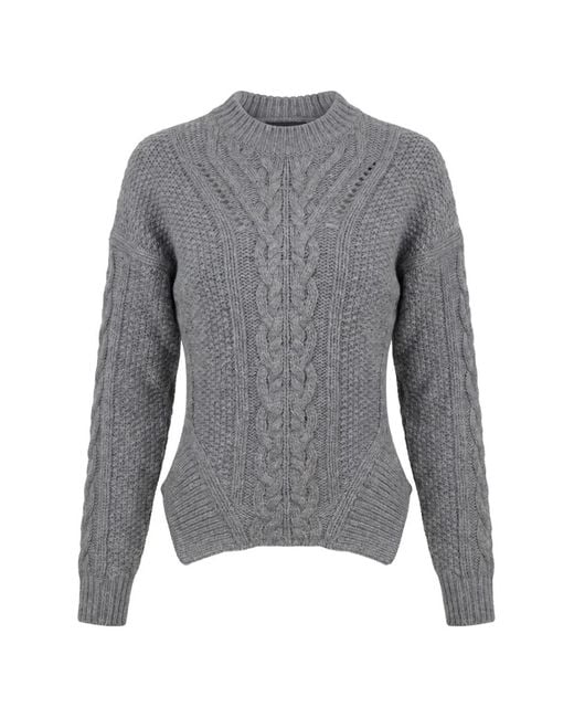 Dondup Gray Cable-Knit Wool Sweater