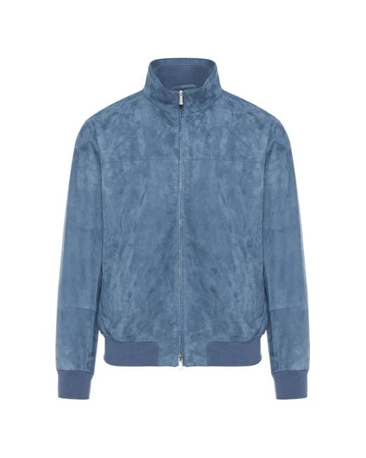 Enrico Mandelli Blue High-Neck Suede Jacket for men
