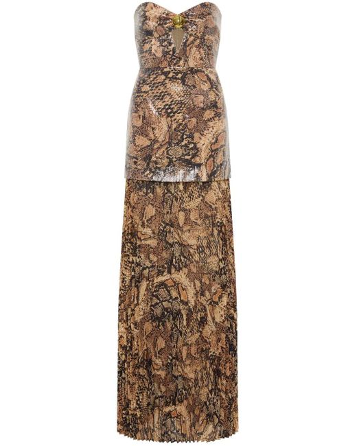 Rebecca Vallance Natural Bellis Snakeskin-Print Strapless Gown
