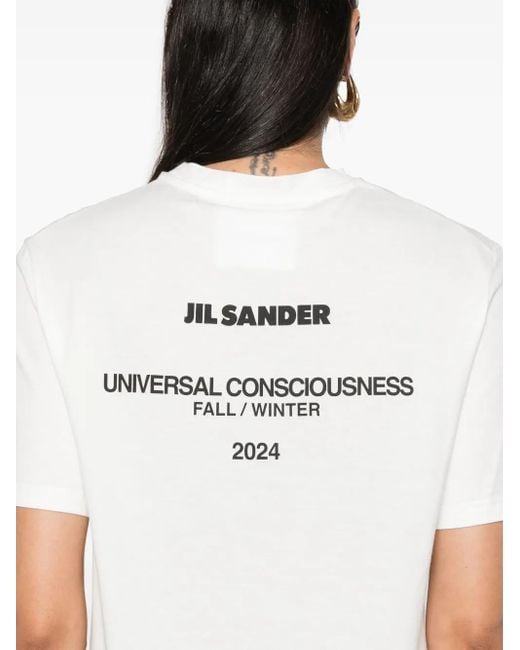 Jil Sander White Cotton Jersey Logo Print T-Shirt