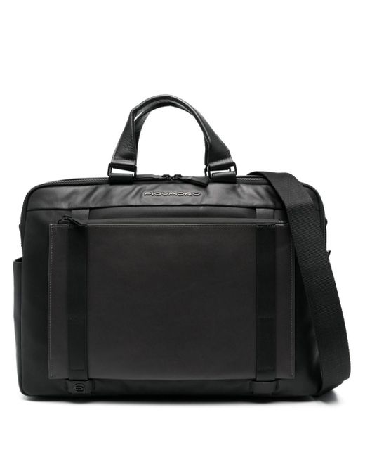 Piquadro Black Logo-lettering Leather Laptop Bag for men