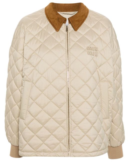 Miu Miu Natural Logo-Patch Quilted Jacket