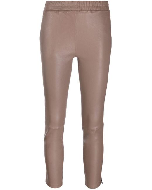 Arma Cropped Skinny Leather Trousers in Brown | Lyst