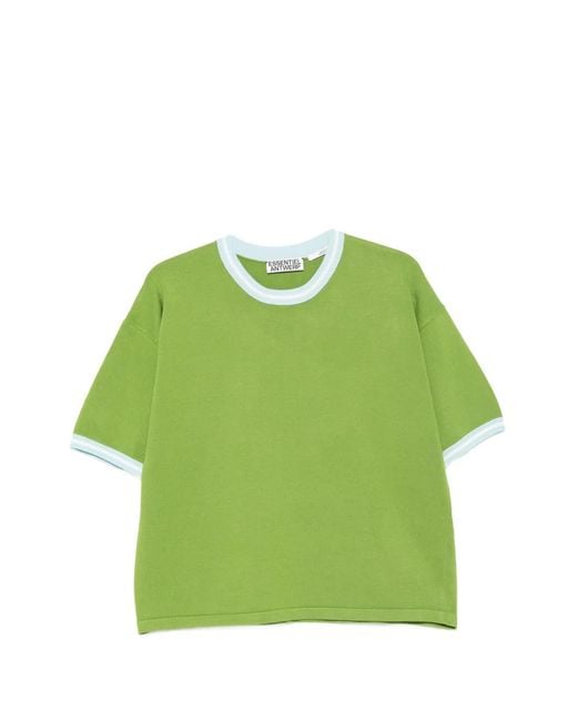 Essentiel Antwerp Green Contrasting-Trims T-Shirt