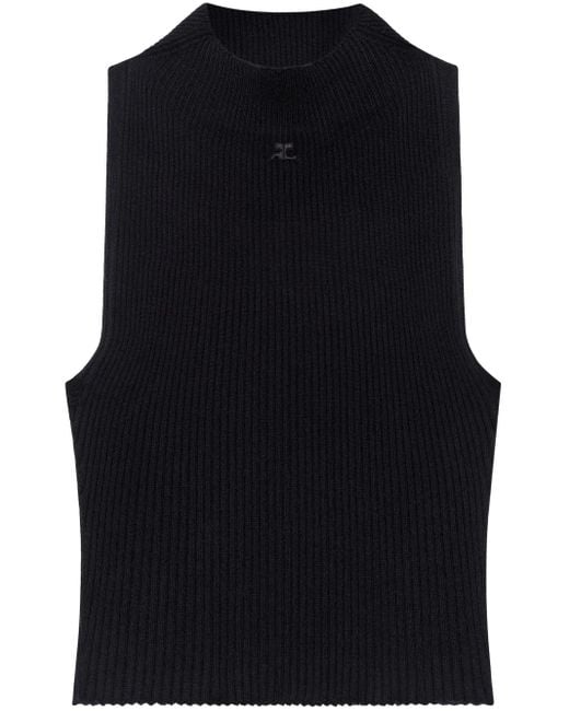 Courreges Black Ribbed Knit Top