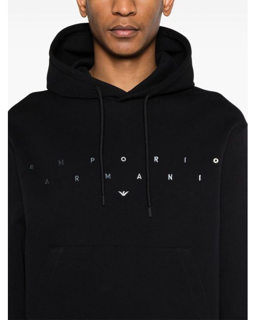 Emporio Armani Black Logo-embroidered Jersey Hoodie for men