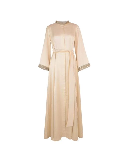 Baruni Natural Zayna Embroidered Belted Maxi Dress