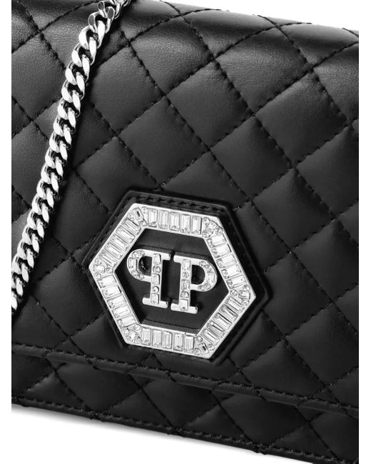 Philipp Plein Black Nappa Leather Mini Shoulder Bag Matelasse