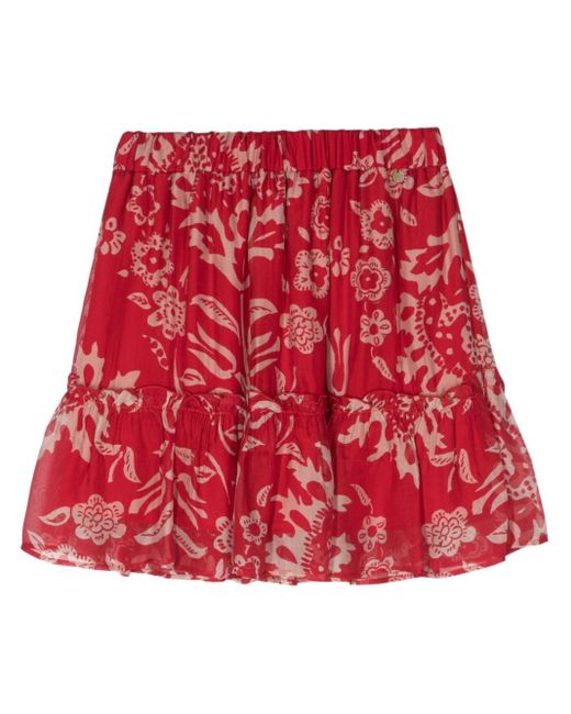 Liu Jo Red Floral-print Chiffon Miniskirt