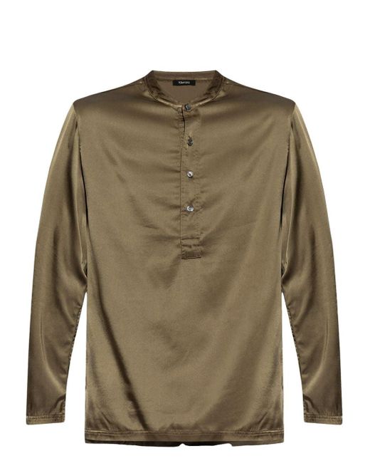 Tom Ford Green Long-sleeve Satin Pajama Top for men