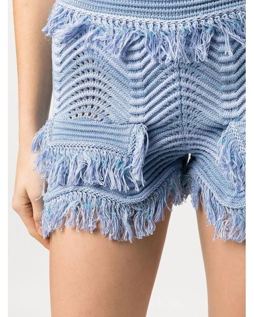 Genny Blue Knitted Frayed Shorts