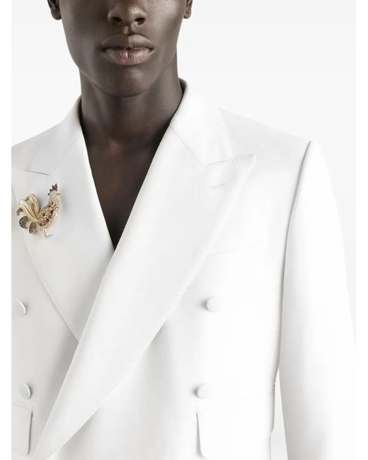 Dolce & Gabbana White Double-Breasted Brooch Jacket for men