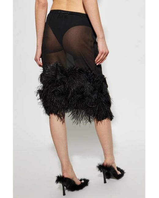 The Attico Midi-Rok Met Veren Afwerking in het Black