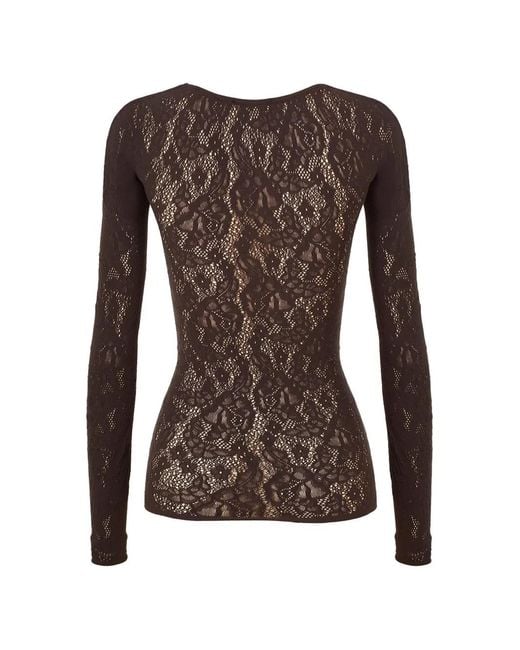 Wolford Brown T-Shirt Infinite Rose À Manches Longues