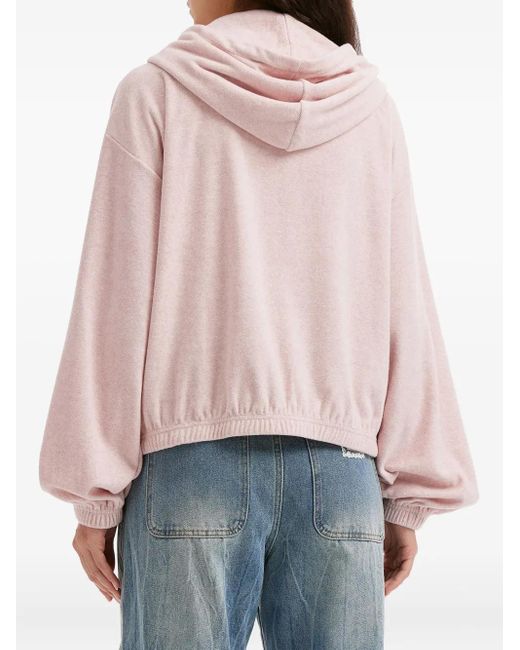 Mini Cream Pink Ruffled-Detail Zip-Fastening Hoodie
