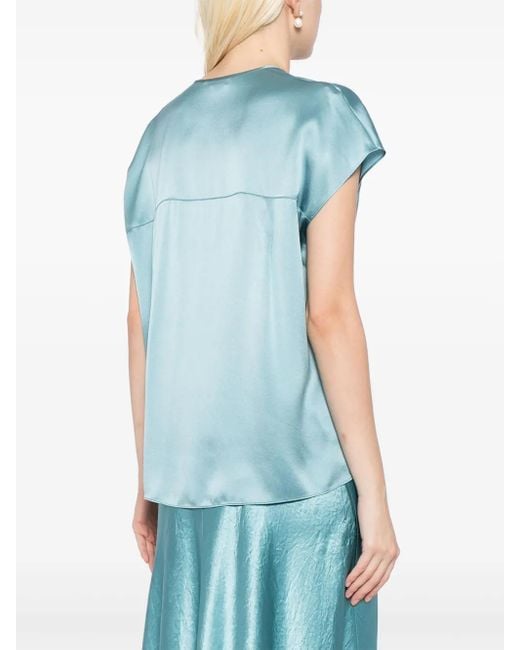 Vince Blue Silk Cap-Sleeve Blouse