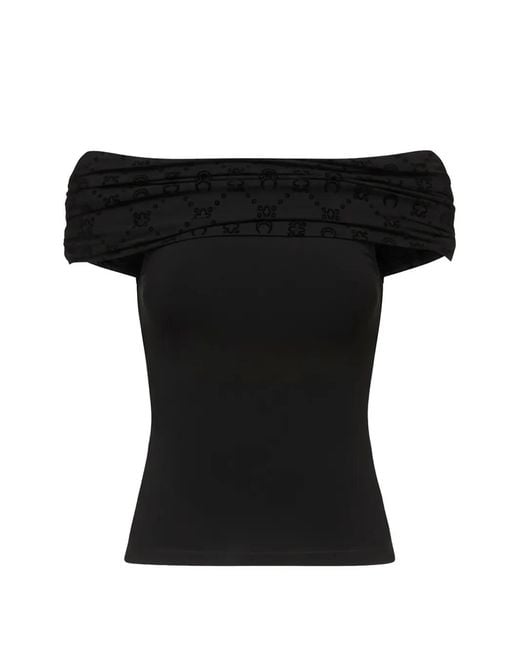 MARINE SERRE Black Blouse Drapée À Épaules Dénudées
