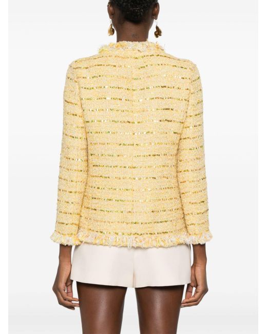 Giambattista Valli Yellow Sequin-embellished Tweed Fringed Jacket