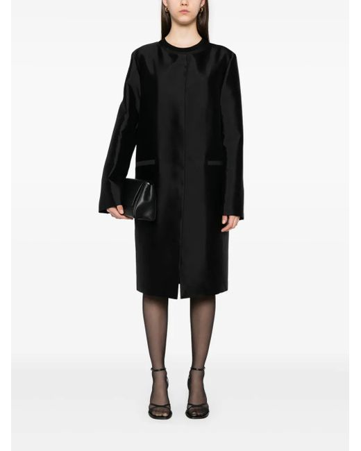 Totême  Black Collarless Silk Coat