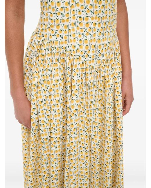 Staud Metallic Dena Floral-Print Midi Dress