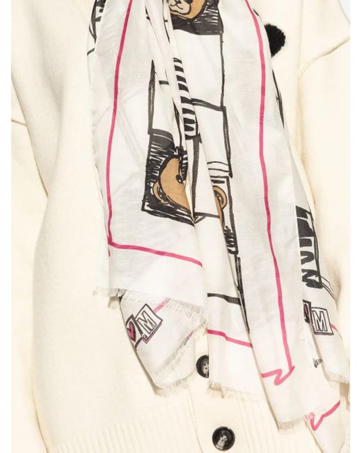 Sciarpa Con Stampa Teddy di Moschino in White