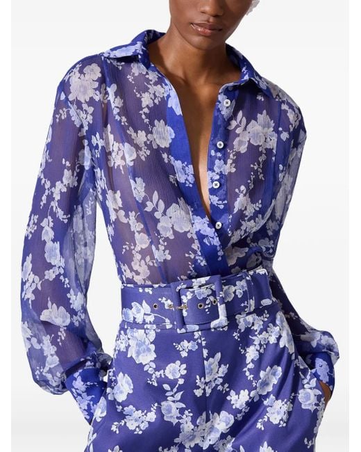 Carolina Herrera Blue Bluse Mit Blumen-Print