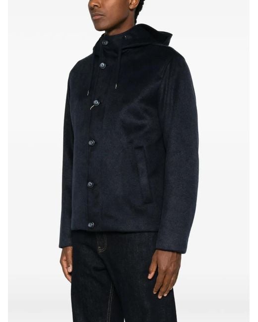 Herno Black Hooded Button-Fastening Jacket for men