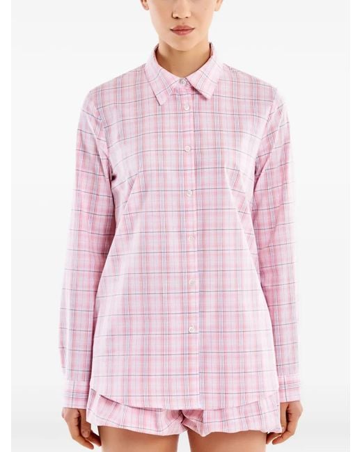 ViCOLO Pink Check-Pattern Long-Sleeve Shirt