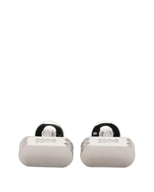 Boss White Logo-Engraved Cufflinks for men