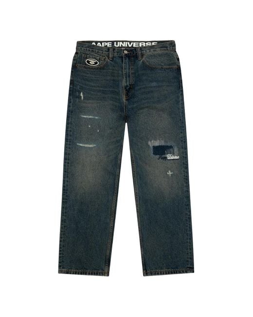 Aape By A Bathing Ape Blue Distressed Trousers for men