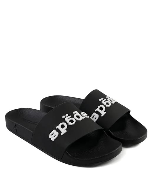 Sandali Slides Con Logo Goffrato di Sp5der in Black da Uomo