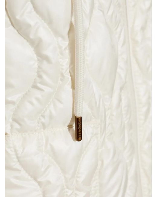 Moncler White Balette Geometric Quilted Mid-Length Down Jacket