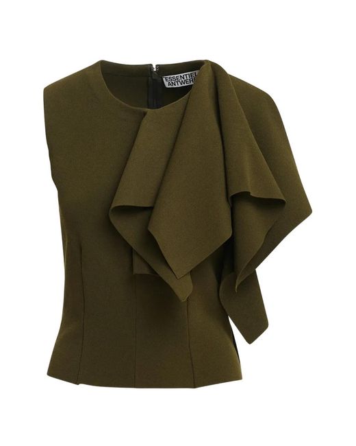 Essentiel Antwerp Green Know Ruffled Asymmetric-Neckline Top