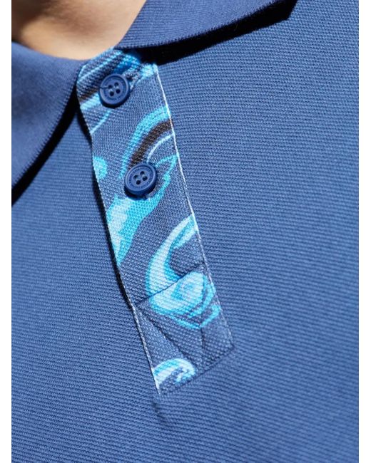 Versace Jeans Couture Blue Baroque-Print Polo Shirt for men