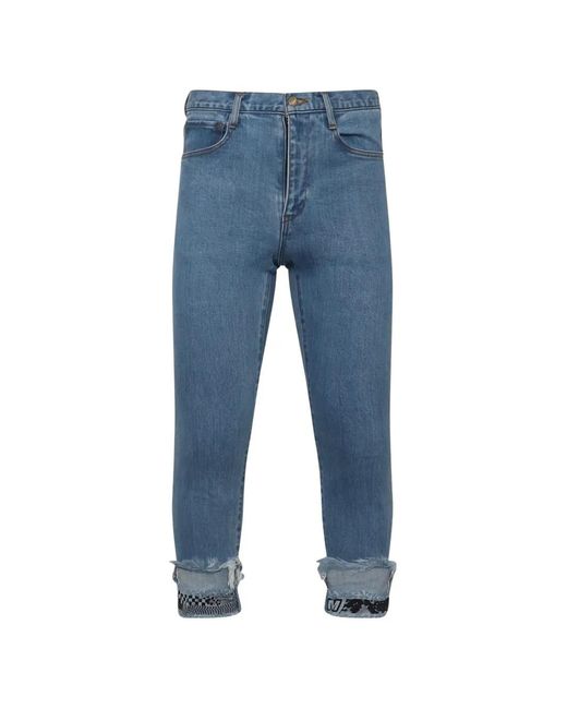 Facetasm Blue Cropped Print-Detail Jeans for men