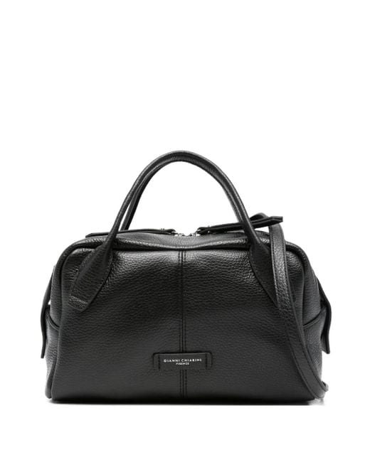 Gianni Chiarini Black Emily Grained-Leather Top-Handle Tote Bag