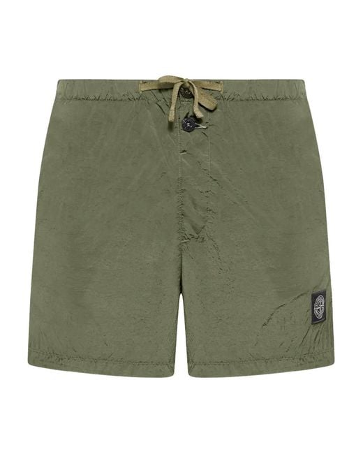 Stone Island Green Slim Fit Utility Cargo Shorts With Contrasting Stitching for men