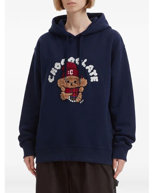 Chocoolate Blue Dog-Patch Drawstring Hoodie