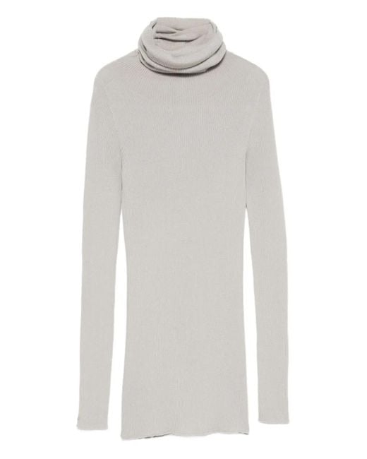 Rick Owens White Ribbed-Knit Turtleneck Sweater