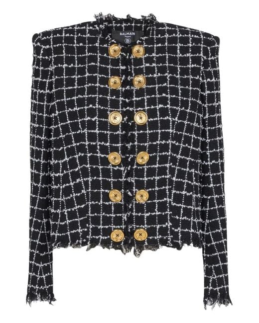 Balmain Black Frayed Button Tweed Jacket