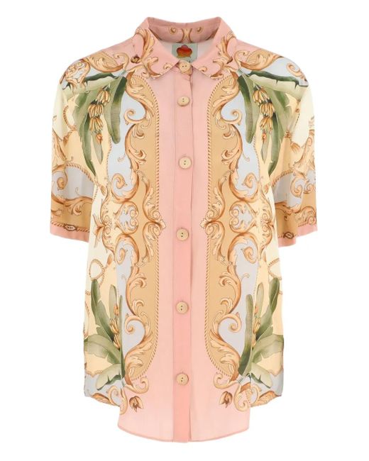 Farm Rio Banana Royalty Caleidoscope Button-Up Blouse Met Bloemenprint in het Multicolor