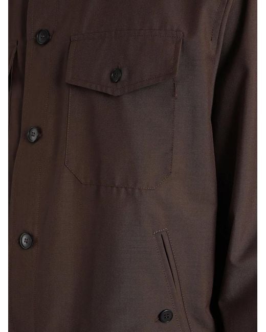 Grayed Brown Elasticated-Hem Button-Up Jacket for men