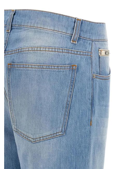 Moschino Blue Logo-Patch Straight-Leg Jeans