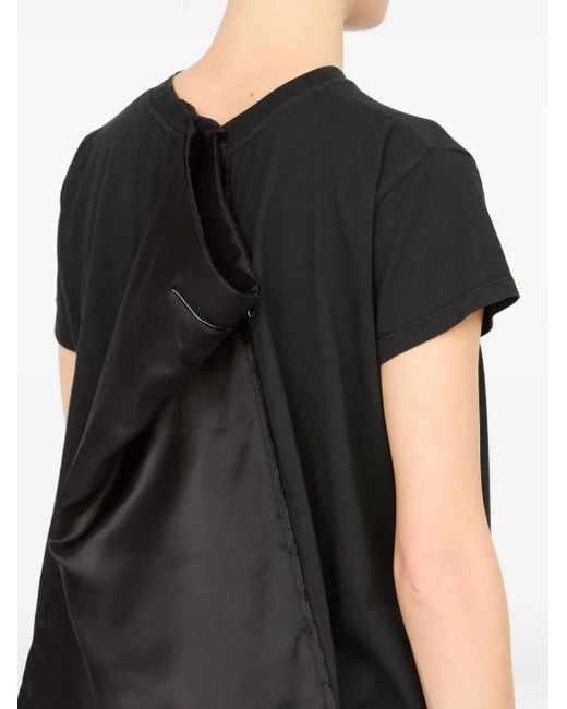 MM6 by Maison Margiela Black Satin-Panel Cotton T-Shirt