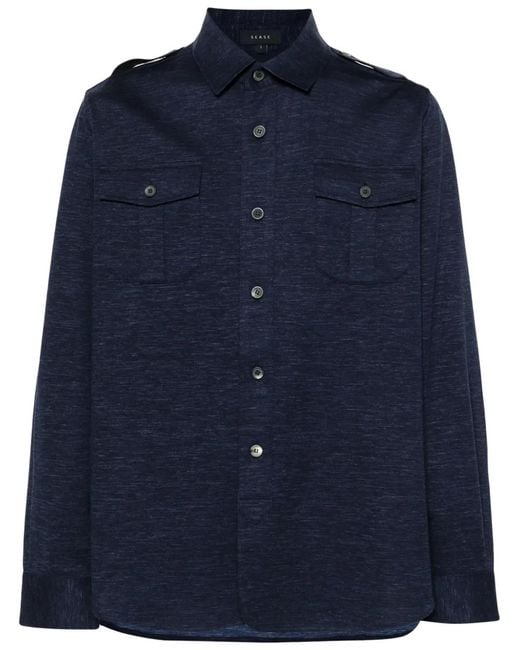 Sease Blue Mélange-Effect Virgin Wool-Silk Shirt for men