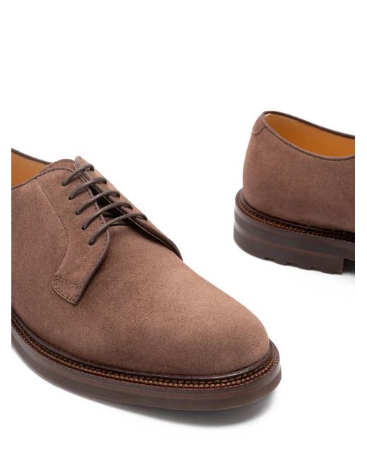 Brunello Cucinelli Brown Suede Derby Shoes for men