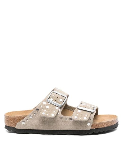Birkenstock White Arizona Rivet Taupe, Suede Leather Shoes