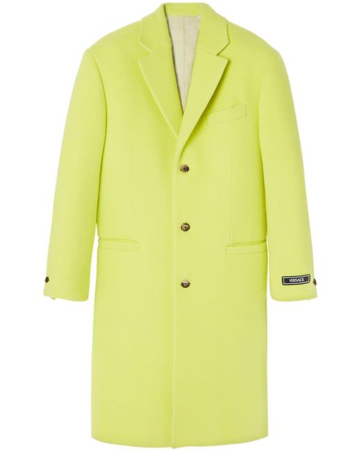 Versace Yellow Logo-patch Wool Blend Single-breasted Coat for men